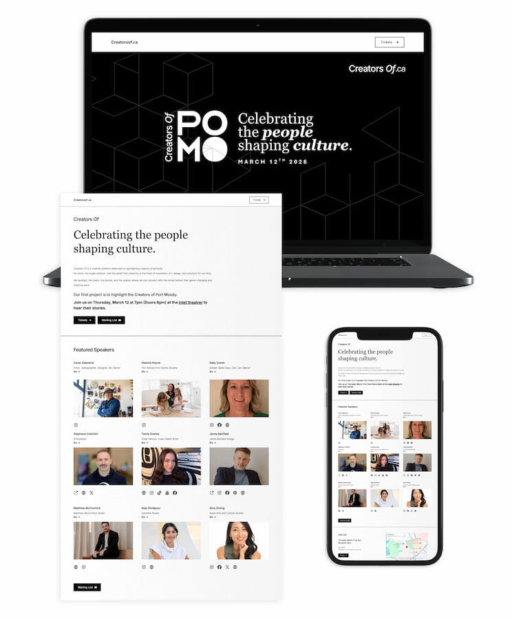 Signature Website presentation of Creators of Port Moody